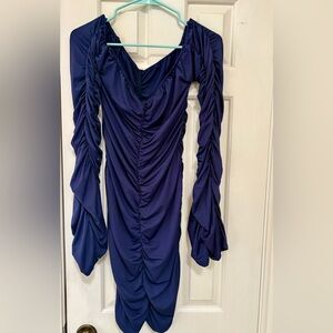Elegant Blue Ruched Dress